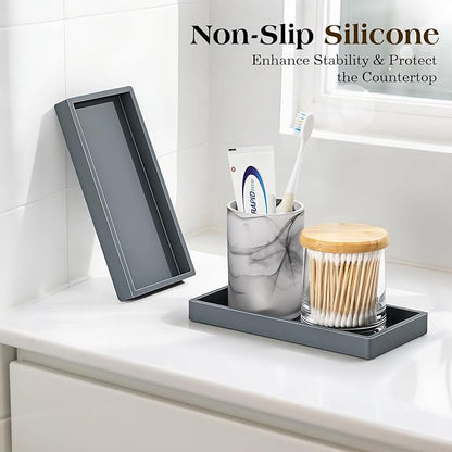 Luxspire Bathroom Vanity Tray, 7.9 x 4 Silicone Kitchen Counter Tray for Soap Dispenser, Bathroom Countertop Organizer for Perfume Soap Towel Bathroom Accessories, 2 Packs, Dark Gray