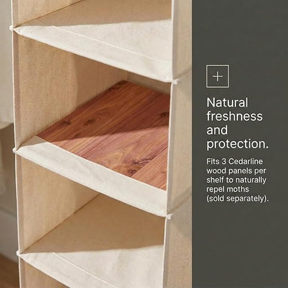 Household Essentials Cedarline 6-Shelf Hanging Closet Organizer, Heavy-Duty Cotton Canvas, Breathable, Versatile, Compact, Perfect for Rod or Wire Closets, Natural