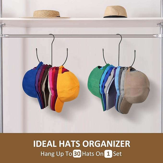 ZEDODIER 2 Pack Hat Hangers for Closet, Metal Hat Organizer Hat Racks for 20 Baseball Caps, Hat Holder Cap Storage, Black