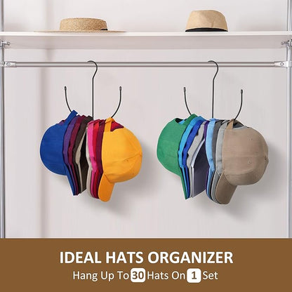ZEDODIER 2 Pack Hat Hangers for Closet, Metal Hat Organizer Hat Racks for 20 Baseball Caps, Hat Holder Cap Storage, Black