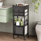 Amazer Bamboo Makeup Organizer Cart with 3 Drawers, Floor Skin Care Storage for Bathroom Bedroom, Rolling Vanity Organizer Cart for Cosmetic, Nail Polish, Perfume and Hair Tools, Black