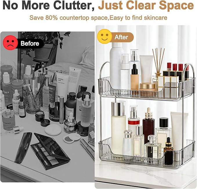 Bathroom Counter Organizer, Makeup Organizer for Vanity, Skincare Organizers Shelf - Tierd Perfume Organizer for Bathroom Dresser Vanity (Misty Gray, 2-Tier)