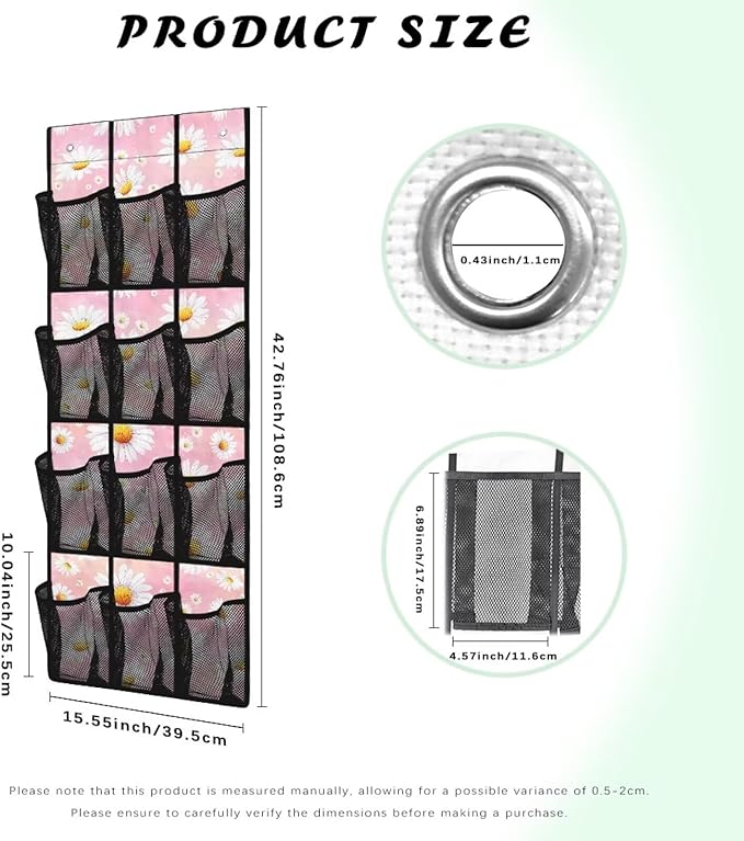 Daisies Over the Door Shoe Organizer,Hanging Storage Bags with 12 Mesh Large Pockets,Hanging Shoe Storage Hanging Bag