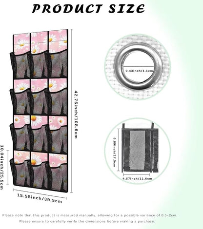 Daisies Over the Door Shoe Organizer,Hanging Storage Bags with 12 Mesh Large Pockets,Hanging Shoe Storage Hanging Bag