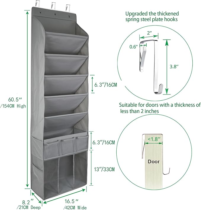 3in1 Over The Door Shoe Organizer with 5 Slanted Compartments,Removable Storage Bin & Transparent Pockets,Thickened Waterproof Oxford Fabric Shoes Rack for Shoes,Boots,Toys,Daily Essentials. (Grey)