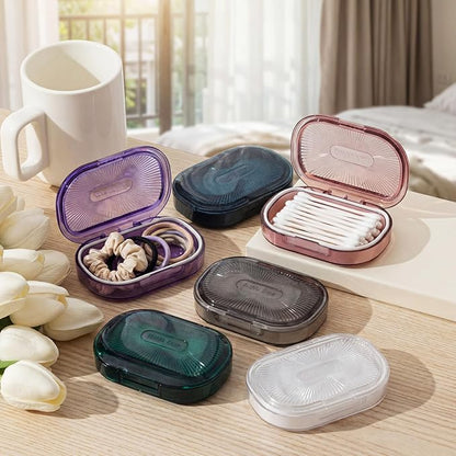 Kigley 6 Pcs Hair Tie Container Small Portable Travel Cotton Swab Holder Dispenser with Lid Plastic Box Storage Containers for Small Items, 3.94 x 2.76 Inch (6 Colors)