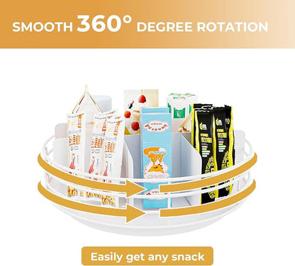 Snack Organizer - Versatile Snack Storage, Lazy Susan with Convenient Grab-and-Go Design, Metal Snack Holder for Home, Office, Breakroom, 11.85" L x 11.85" W x 4.17" H (White)