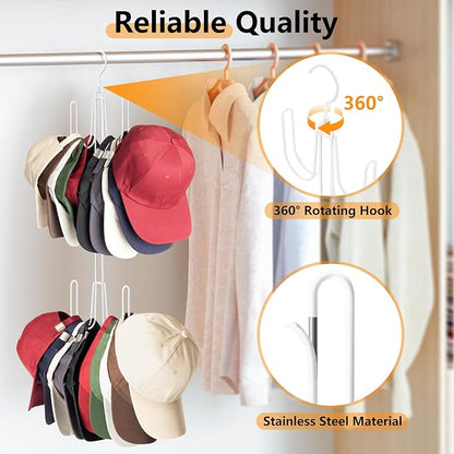 NANATI Hat Hangers for Closet, 1 Pack Stainless Steel Hat Organizer, Hat Racks for Baseball Caps, Cap Organizer for Baseball Caps, White