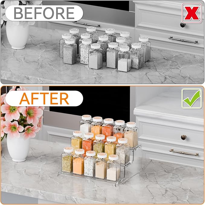 Yieach 3 Tier Spice Shelf Organizer for Cabinet,Pantry,Clear Acrylic Spice Rack Organizer and Tiered Spice Rack & Holder,Step Shelves for Vitamin,Medicine Bottle,Jar,Can,Condiment,Seasoning Shelf