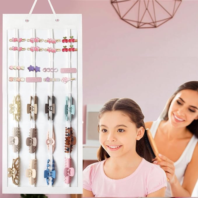SMUK Hair Claw Clip Holder for Girls, Hanging Claw Clips Storage Organizer for Women, Hair Clip Stand Holder for Wall, Door, Closet, Big Claw Clip Display for Teen Girls