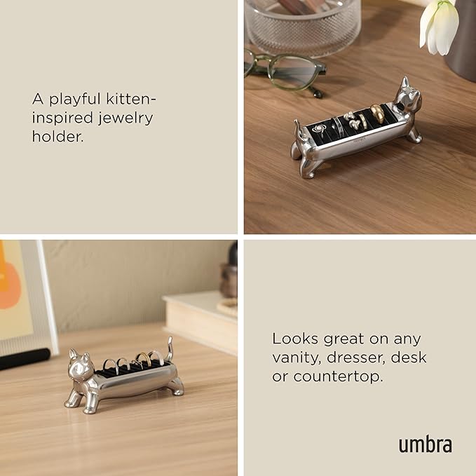 Umbra Ali Cat Ring Holder - Gift for Pet Kitty Kitten Lover - Jewelry Storage, Chrome