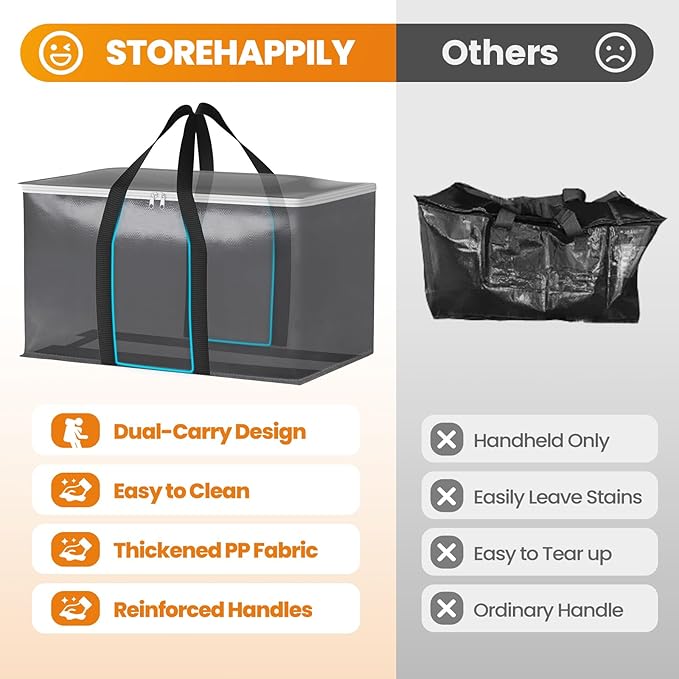 StoreHappily Heavy-Duty & Extra Capacity Moving Bags with Backpack Straps, Storage Totes with Double Zipper & Strong Handles, Packing Bags Alternative to Moving Boxes, Moving Supplies (6 Pack, Black)