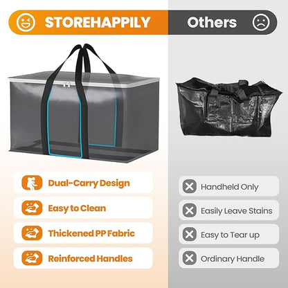 StoreHappily Heavy-Duty & Extra Capacity Moving Bags with Backpack Straps, Storage Totes with Double Zipper & Strong Handles, Packing Bags Alternative to Moving Boxes, Moving Supplies (6 Pack, Black)