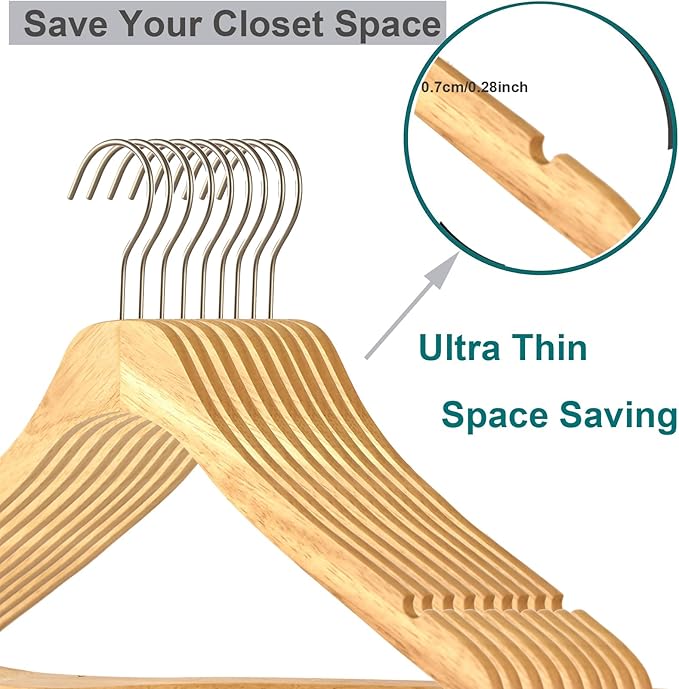 Natural Slim Solid Wood Coat 20 Pack Wooden Clothes Hangers,16.7inch Ultra Thin Space Saving Wooden Adult Hangers,Heavy Duty Suit Non Slip Hangers for Jacket Shir Suit