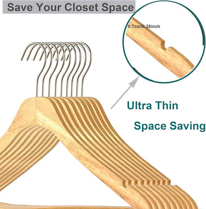 Natural Slim Solid Wood Coat 20 Pack Wooden Clothes Hangers,16.7inch Ultra Thin Space Saving Wooden Adult Hangers,Heavy Duty Suit Non Slip Hangers for Jacket Shir Suit