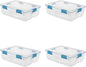 Sterilite 37 Qt Gasket Box, Stackable Storage Bin with Latching Lid and Tight Seal, Plastic Container to Organize Underbed, Clear Base and Lid, 4-Pack