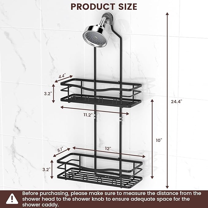 REINHARDT Shower Caddy Hanging, Rustproof Shower Caddy Anti-Swing Shower Organizer Over Showerhead No Drilling Shower Racks with Soap Holder Multi Hooks Bathroom Storage for Shampoo Sponge, Black