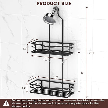 REINHARDT Shower Caddy Hanging, Rustproof Shower Caddy Anti-Swing Shower Organizer Over Showerhead No Drilling Shower Racks with Soap Holder Multi Hooks Bathroom Storage for Shampoo Sponge, Black