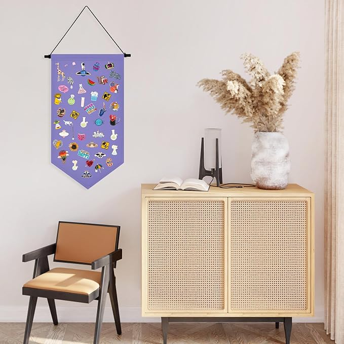 Kunyeah Wall Hanging Brooch Organizer Storage Case Colorful Canvas Pin Board Stand Enamel Pin Badge Hanging Holder Display Banner Earrings Collection Holder - Pins No Included (Purple)