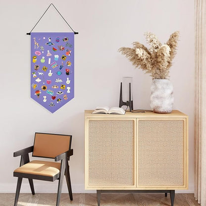 Kunyeah Wall Hanging Brooch Organizer Storage Case Colorful Canvas Pin Board Stand Enamel Pin Badge Hanging Holder Display Banner Earrings Collection Holder - Pins No Included (Purple)