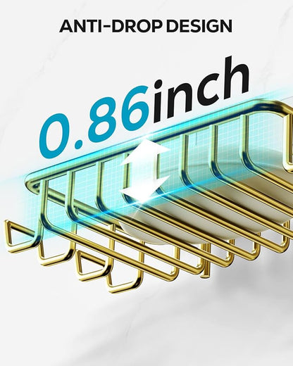 Nieifi Bar Soap Holder for Shower Wall with 4 Hooks, Stainless Steel Adhesive Soap Dish for Bathroom, Golden