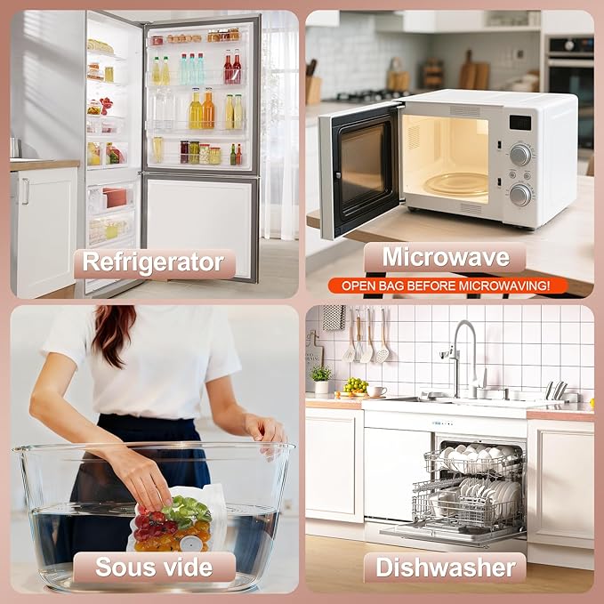 Reusable Vacuum Sealer Bags for Food: 20Pcs (10.24 * 11.02in) BPA-Free Vacuum Seal Bags & 5 Seal Clips, Plastic Clear Freezer Safe Vacuum Food Storage Bags, Microwaveable Zipper Bags for Kitchen