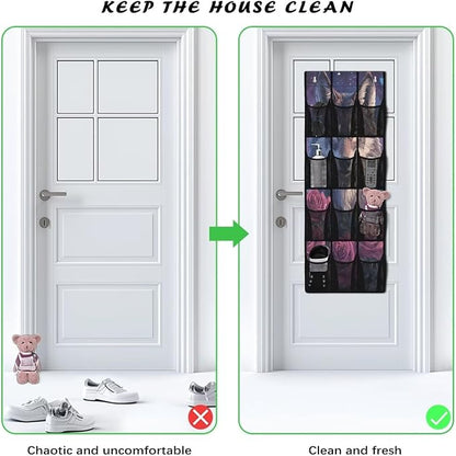 Wolf Door Hanging Shoe Organizer 12 Pockets Behind Door Organizer for Dorm Room Easy to Install Rose Wall Hanging Storage for Office