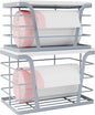 TIDIIABODE 2 Pack Gray Trash Bag Organizer for Kitchen and Pantry, Upgraded Stackable Metal Garbage Bag Holder with Bamboo Top, Modern Under Sink Storage Dispenser for Laundry Room, Garage
