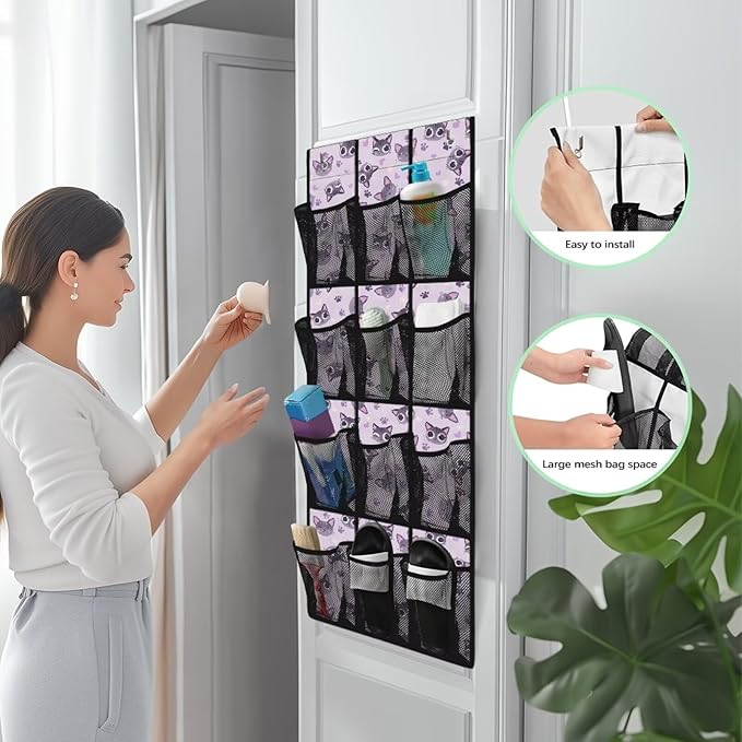 Cat Paw Print Over the Door Shoe Organizer 12 Large Pockets Hanging Closet Organizer Foldable Hanging Shoe Rack for Door Sock Organizer