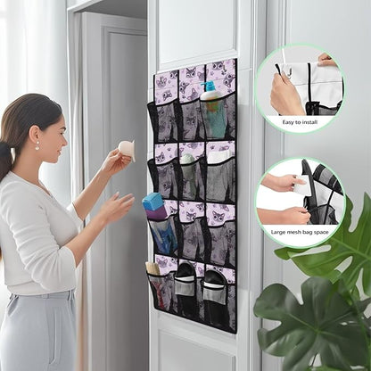 Cat Paw Print Over the Door Shoe Organizer 12 Large Pockets Hanging Closet Organizer Foldable Hanging Shoe Rack for Door Sock Organizer