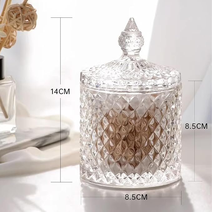 Qtip holder for bathroom,Cotton swab holder,Floss-Small Clear Glass Canister Apothecary Jar,Qtips dispenser,pad container Round Pads tips swabs ball,Qttip Jar,Qt tip holde,candy