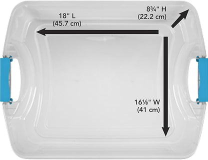 Sterilite 12 Gal Latch and Carry, Stackable Storage Bin with Latching Lid, Plastic Tote Container to Organize Closets, Blue with Blue Lid, 6-Pack
