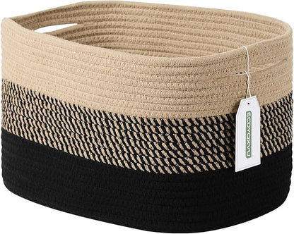 ECDYQXVU Cotton Rope Storage Basket, 15x10x9 Inches, Woven Basket for Shelves, Clothes, Towels, Books, and Laundry, Gradient Black/Brown (1 Pack)