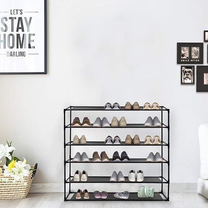 Jerry & Maggie 6 Tier Fabric Shoe Rack, 39 in W x 11 in D x 36 in H, Can Store 24-30 Pairs of Shoes