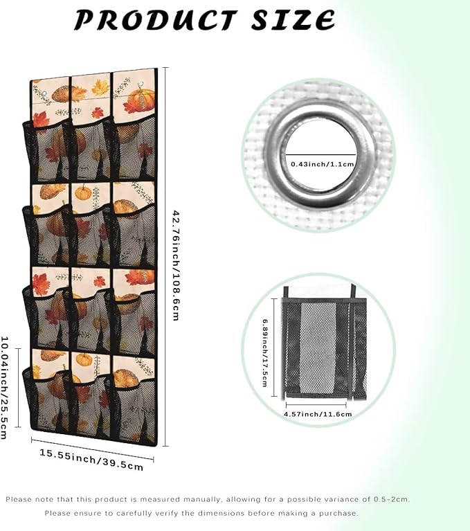 Turkey Pattern Behind Door Organizer for Thanksgiving Decoration 12 Pockets Over The Door Shoe Organizer for Closet Easy to Install Shoe Holder Hanger for Office