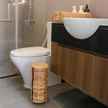 KOKODO Combo Water Hyacinth Tank Topper Storage Baskets - Woven Wicker Basket for Toilet Paper Holder, Baskets for Vanity, Bathroom, Pantry Organizing, or Coffee Table Decor
