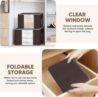 BALEINE 4 Pack Clothes Storage Bags, 24 Gallon Storage Containers with Reinforced Handle, Sturdy Zipper, Closet Organizer for Blanket, Comforter, Pillow, Bedding (Brown, 4 Pack)