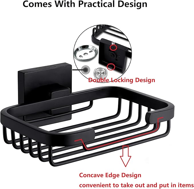 SEIDO Matte Black Soap Dish for Shower Wall, Black Bar Soap Holder for Bathroom & Kitchen, 304 Stainless Steel Wall Mount Soap Dish Holder, 4.8" L x 3.2" W Internal