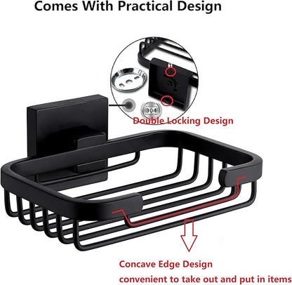 SEIDO Matte Black Soap Dish for Shower Wall, Black Bar Soap Holder for Bathroom & Kitchen, 304 Stainless Steel Wall Mount Soap Dish Holder, 4.8" L x 3.2" W Internal