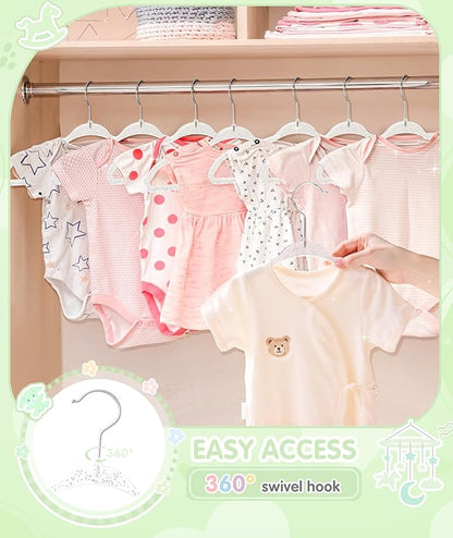 VIS'V Baby Hangers, 11 Inch Acrylic Kids Glitter Hangers for Infant Toddler Nursery Closet Clothes Organization, Clear, 30 Pcs