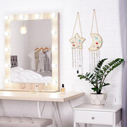 Jetec 2 Pcs Earring Wall Holder Wall Mounted Organizer Hanging Stand Decorative Diamond Grid Shape Jewelry Display Rack with Hanging Hooks for Earrings Necklace Bracelet(Gold)