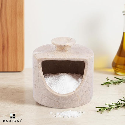 Radicaln Marble Salt Cellar 4.5" Inch Verona Handmade Salt Jar & Table Salt Storage For Kitchen Countertop, Ideal Pig Salt Container, Salts Dish & Sugar Bowl For Table