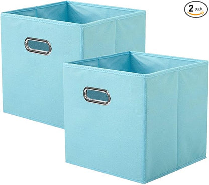ShellKingdom Storage Bins, Foldable Fabric Storage Cubes And Cloth Storage Organizer Drawer with Metal Handle For Closet And Toys Storage, 11 X 10.5 X 10.5 INCH, 2 Pack (Light Blue)