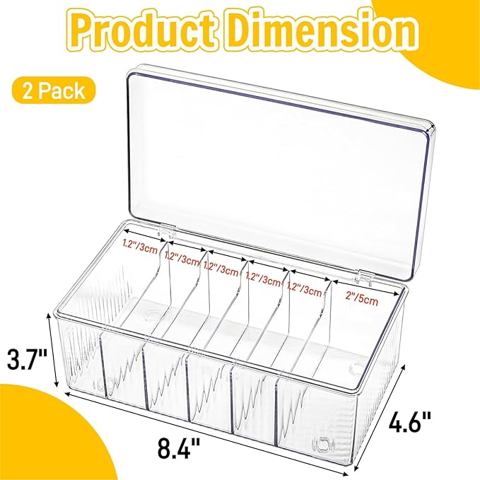 2 Pack Lash Extension Organizer, Clear Small Eyelash Cart Storage Boxes with 6 Compartments, Separated Large Capacity Eyelash Extension Supplies Storage Container for Lash Techs