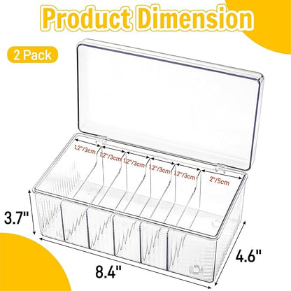 2 Pack Lash Extension Organizer, Clear Small Eyelash Cart Storage Boxes with 6 Compartments, Separated Large Capacity Eyelash Extension Supplies Storage Container for Lash Techs