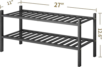 Shoe Rack, 2-Tier Bamboo Stackable Shoe Shelf Storage Organizer, Shoe Stand for Closet, Entryway and Hallway