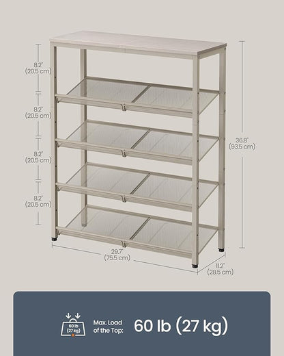 SONGMICS HOME 5 Tier Shoe Storage Organizer, Freestanding Shoe Rack, Dense Mesh, for Living Room, Bedroom, Entryway, Beige