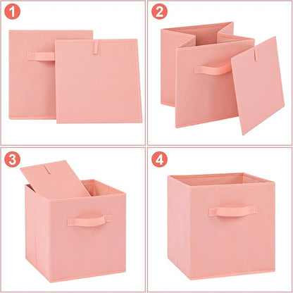 Stero Fabric Storage Bins 6 Pack Fun Colored Durable Storage Cubes with Fabric Handles Foldable Cube Baskets for Home, Kids Room, Closet and Toys Organization Peachpuff