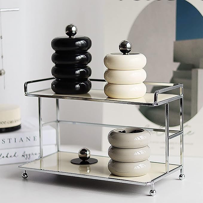 Tissting Qtip Holder Dispenser 7.8 x 10.5 cm Khaki Resin Doughnut Shape Cotton Swab Storage Container with Lid, Qtip Dispenser Jars for Bathroom Vanity