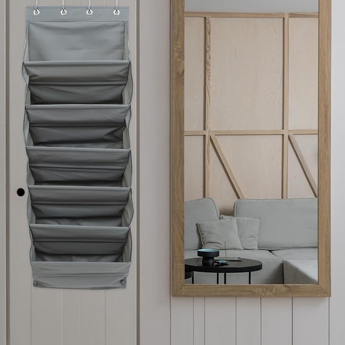 Fabric Foldable Wall-mounted Storage Bag with 6 Layers, Large Capacity Hanging Shoe Organizer Pouch over Door Use, Gray Multifunctional Household Closet Storage